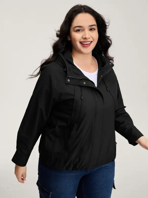 Pockets Zipper-Front Hooded Bomber Jacket