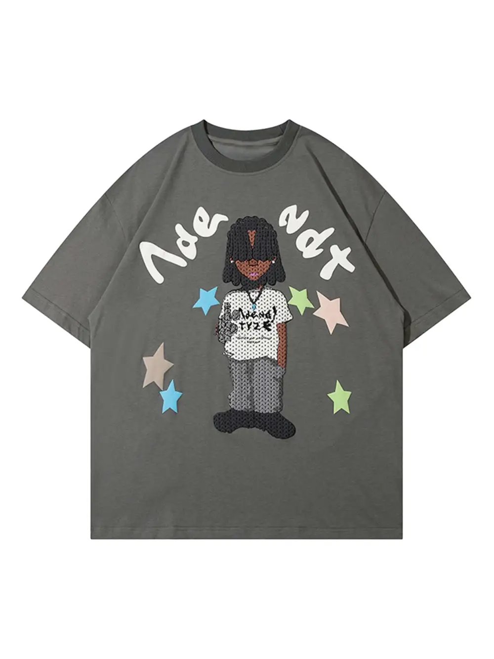 Hip Hop Cartoon Character Print T-shirt