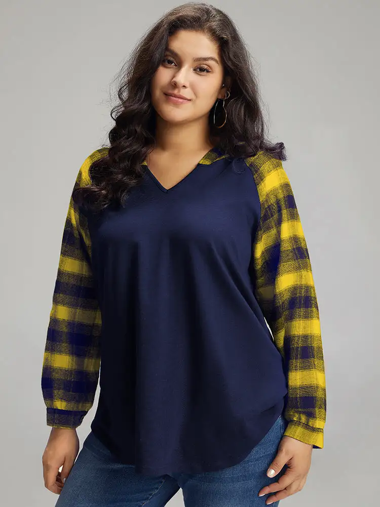 Plaid Print Hooded Patchwork Sweatshirt