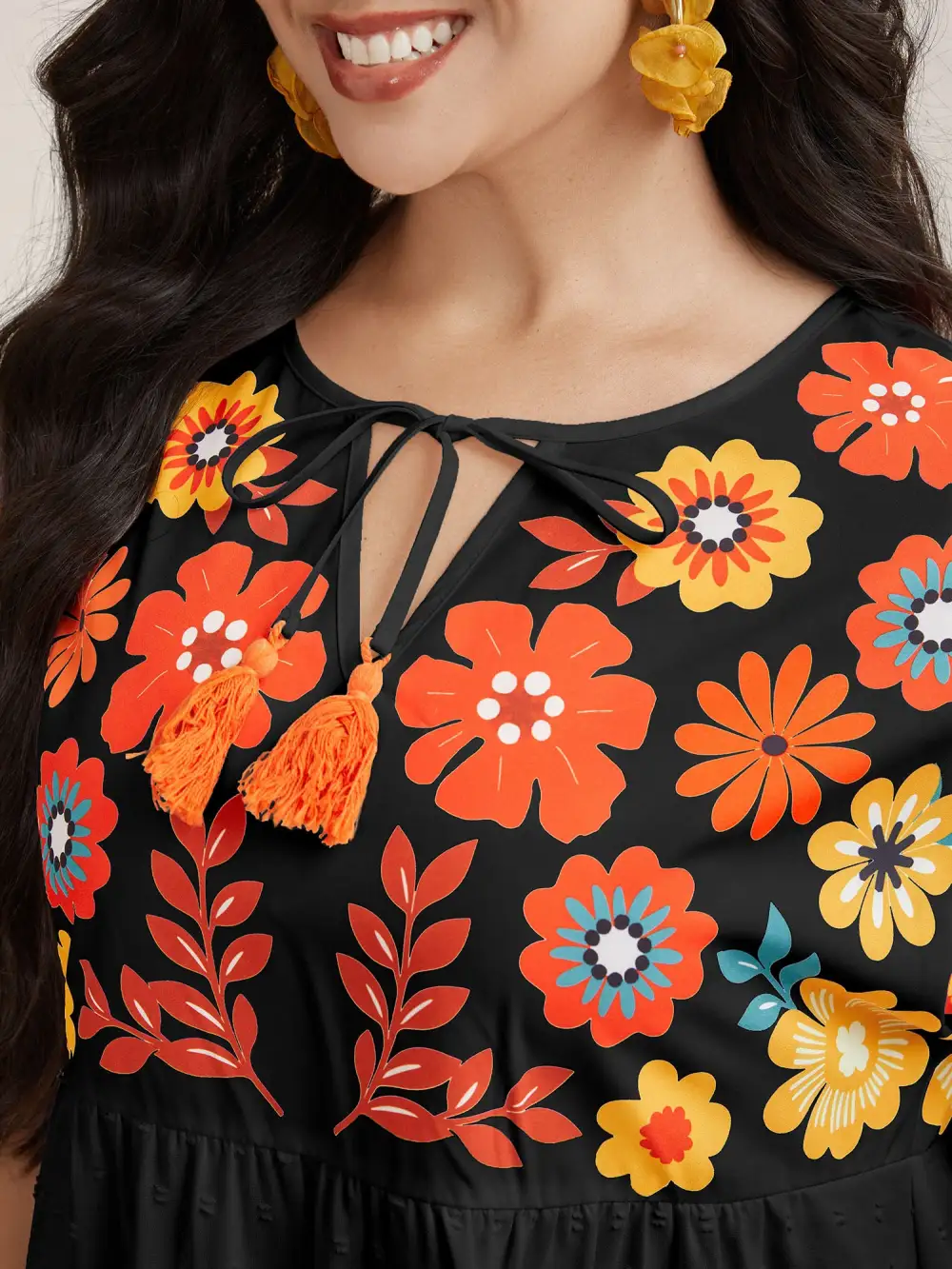 Floral Print Neck-Tie Babydoll Top