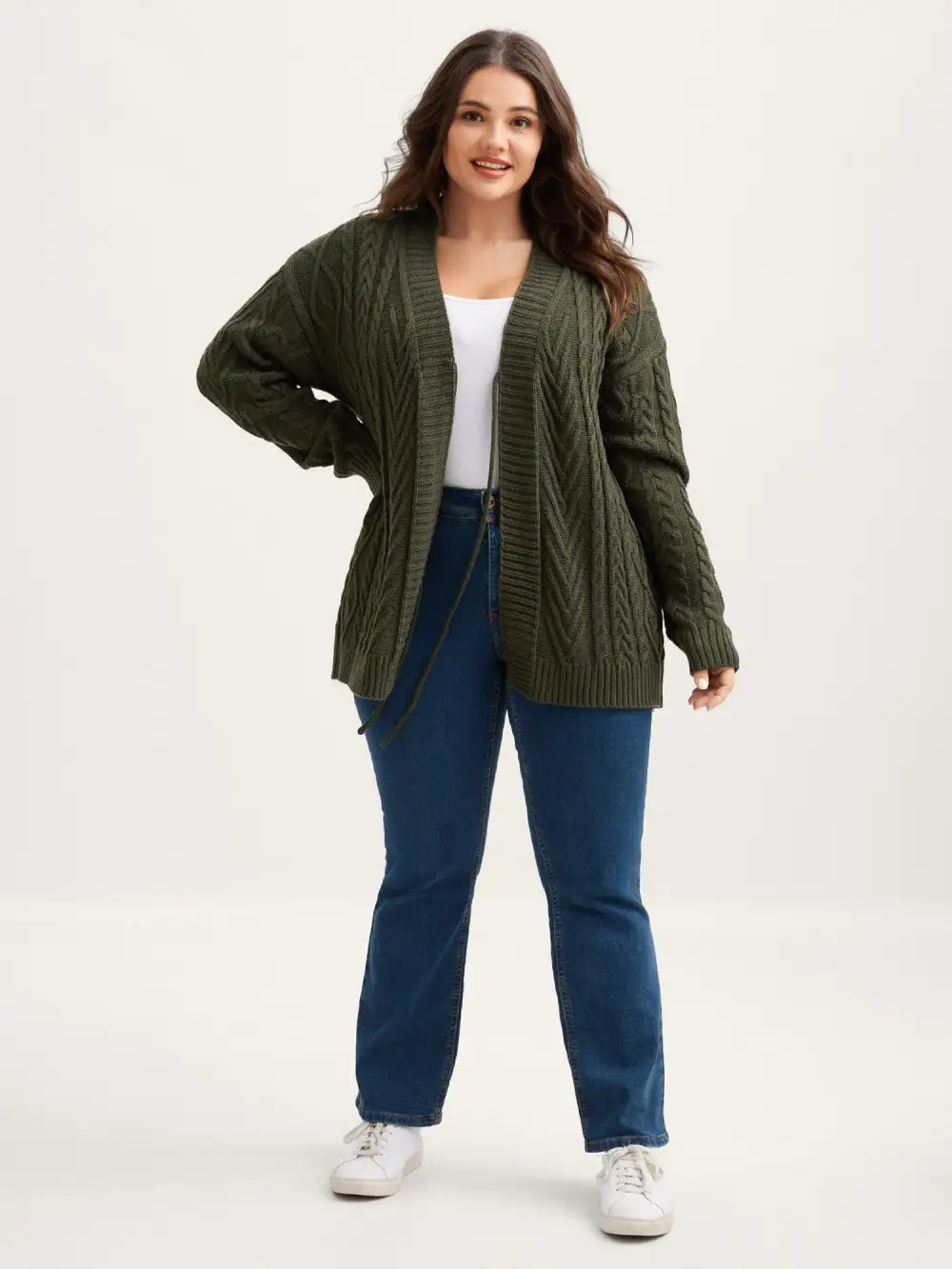 Textured Front-Tie Ribbed Hem Knit Cardigan