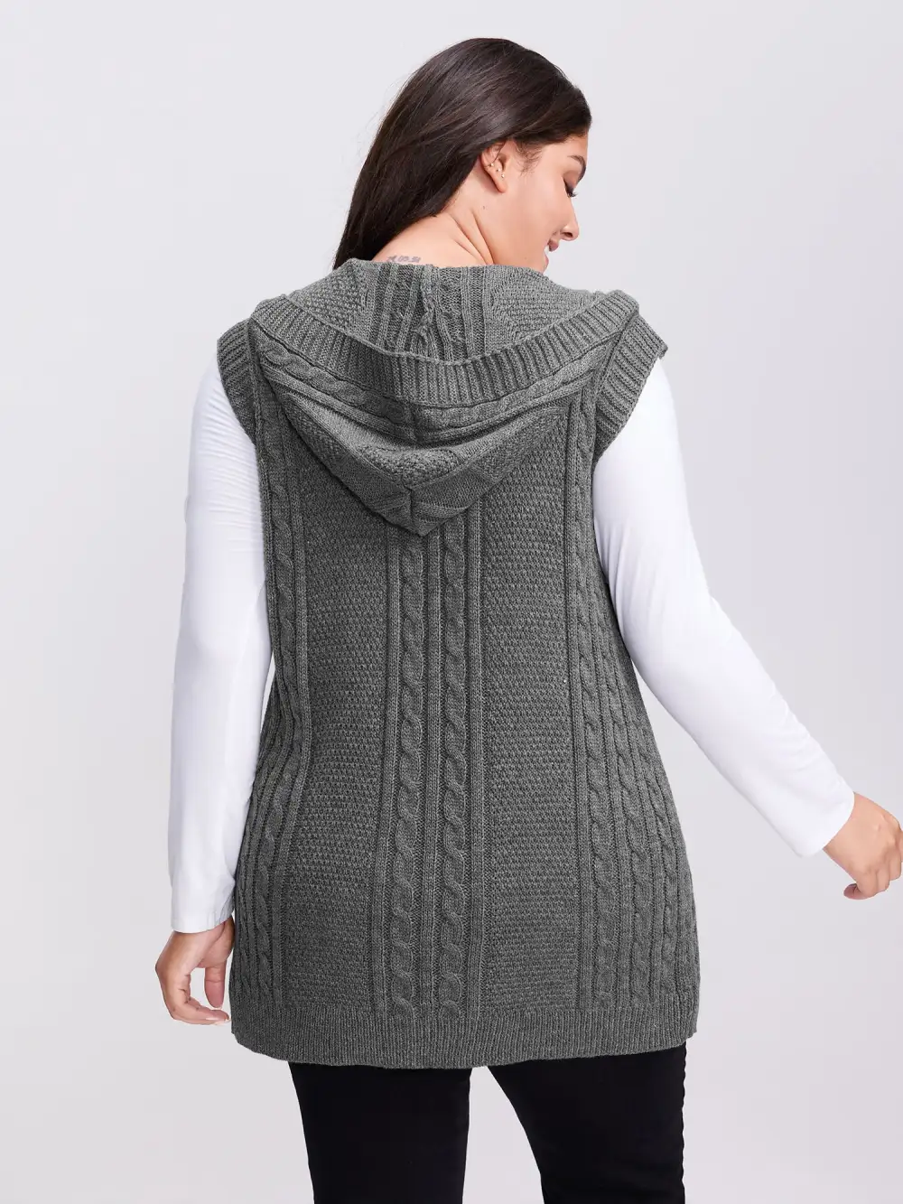 Twisted Hooded Sleeveless Knit Cardigan