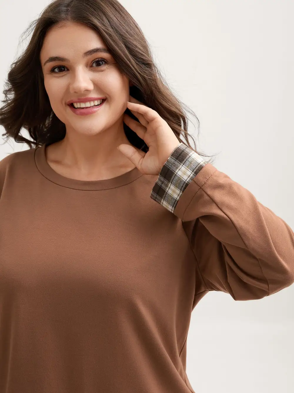 Plaid Color Contrast Spliced Sweatshirt