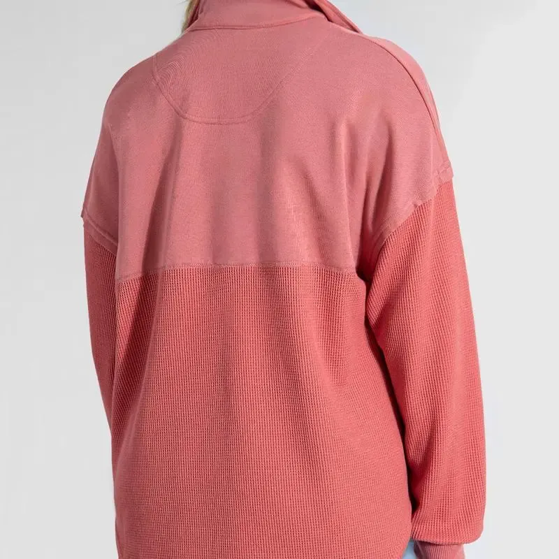 Oversized Waffle Knit Half Zip Pullover Soft Polyester Blend Long Sleeve Sweatshirt