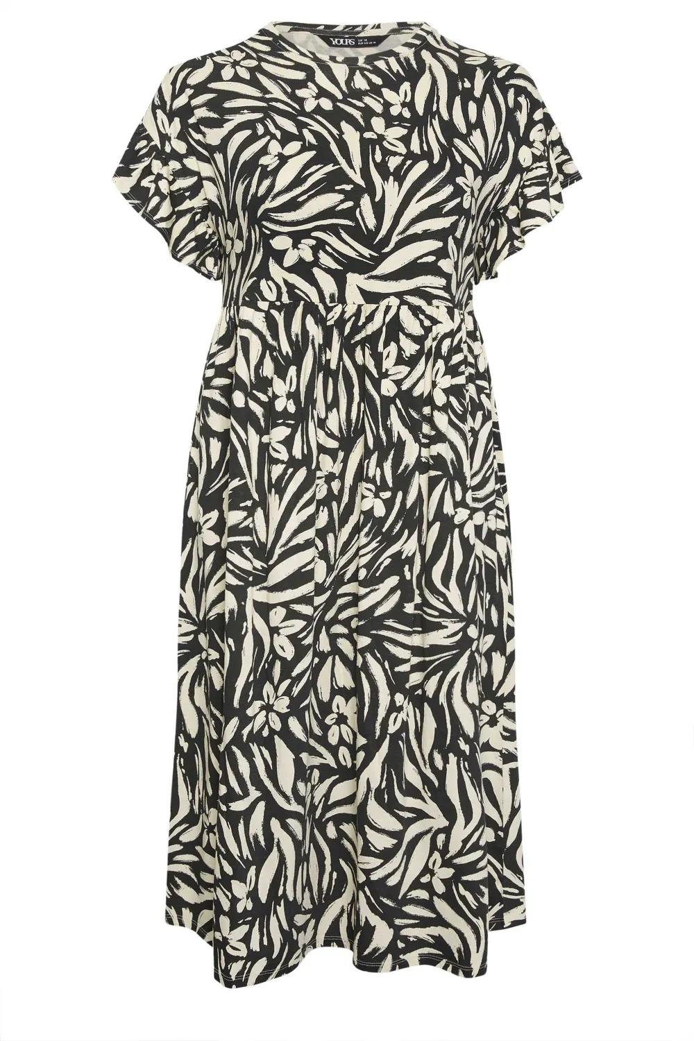 YOURS Curve Black Pure Cotton Frill Sleeve Midaxi Dress