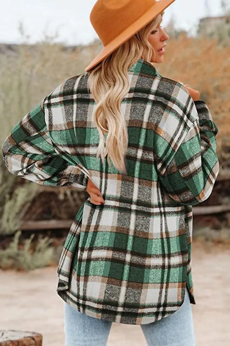 WOMEN OVERSIZED PLAID PATTERN LONG SHACKET