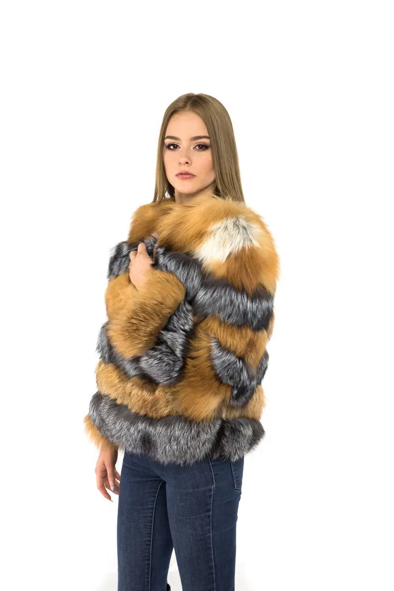 Silver And Red Fox Fur Coat Women’s