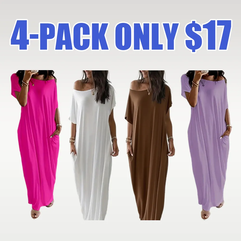 Women's Batwing Sleeve Lounge Dress – Casual Comfy Short Sleeve Nightdress for Daily Wear & Sleepwear