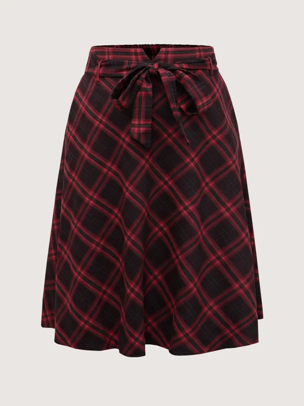 Plaid Waist-Tie Flowy Midi Skirt
