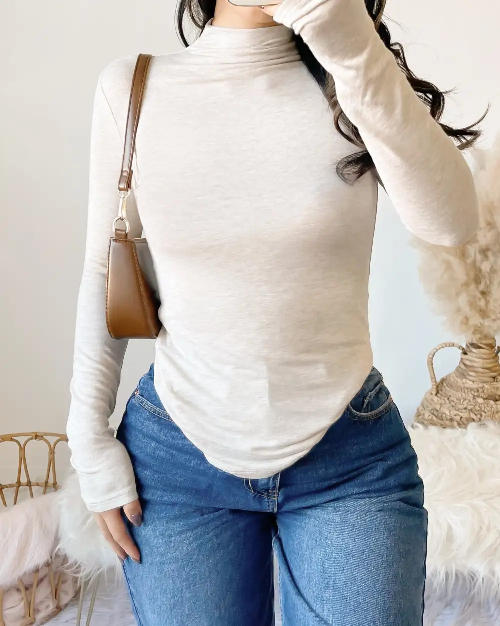 AUTUMN FEELS BUTTER SOFT HIGH NECK TOP (HEATHER CHARCOAL)