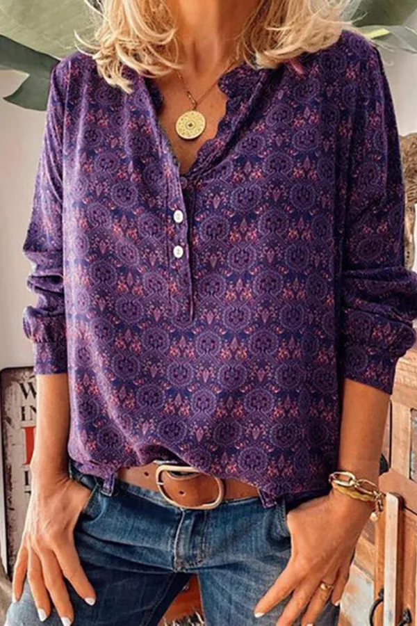 Vintage Floral Print Loose Top