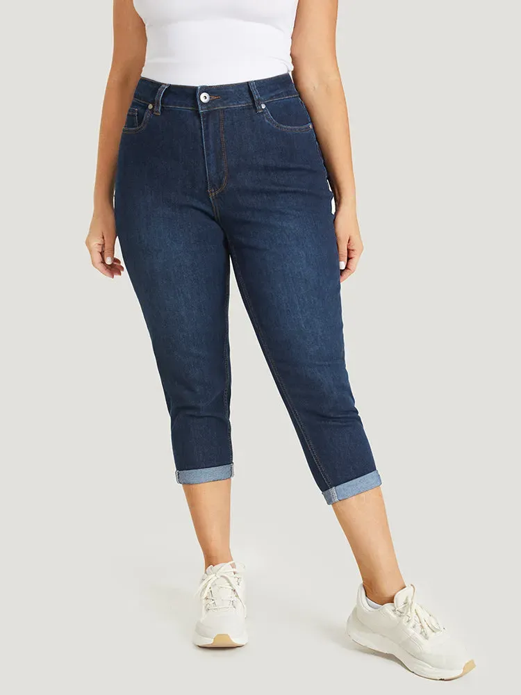 Very Stretchy High Rise Dark Wash Cropped Jeans