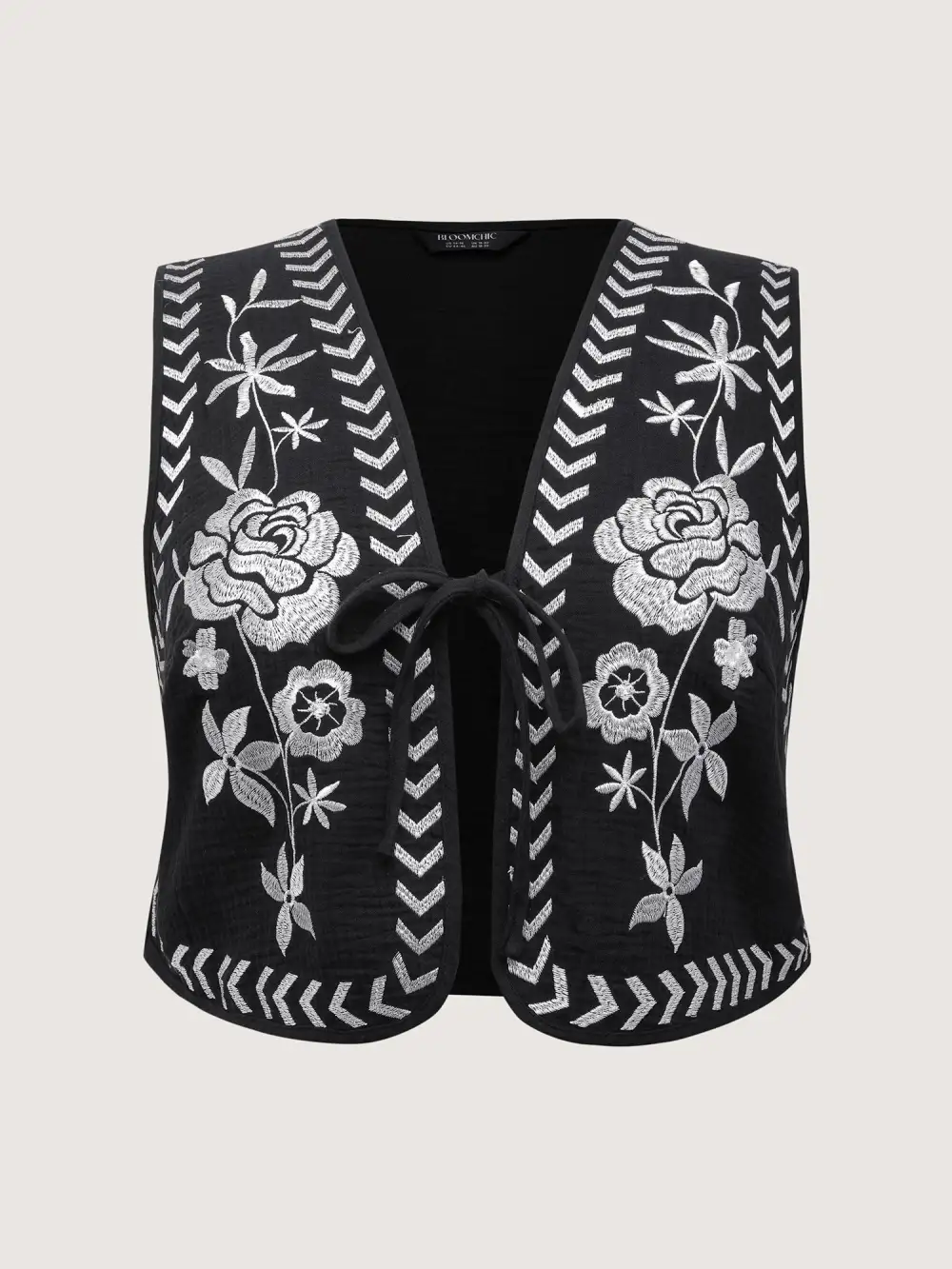 Pure Cotton Textured Embroidered Tie Vest