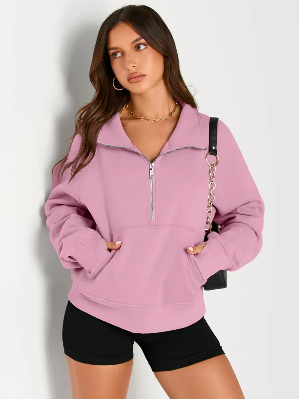 Womens Sweatshirts Half Zip Cropped Pullover Fleece Quarter Zipper Hoodies Fall outfits Clothes Thumb Hole