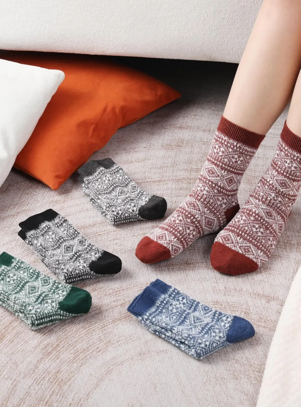 Clothirily Wool Socks- Thick Soft Wool Socks for Women, Vintage Warm Womens Wool Socks, Winter Warm Boot Socks for Women Men
