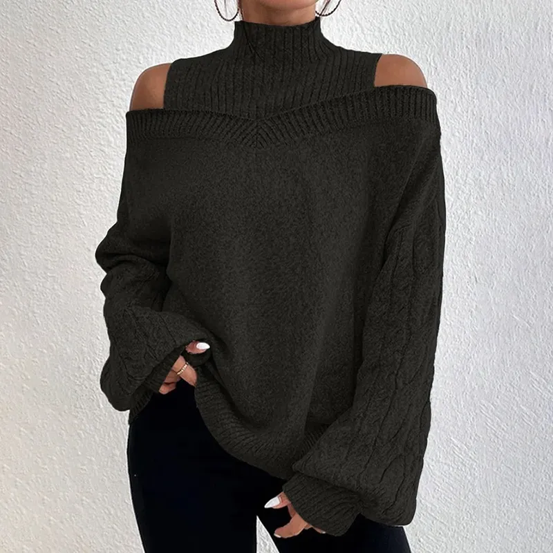 Solid Color Cutout Long Sleeve Sweater