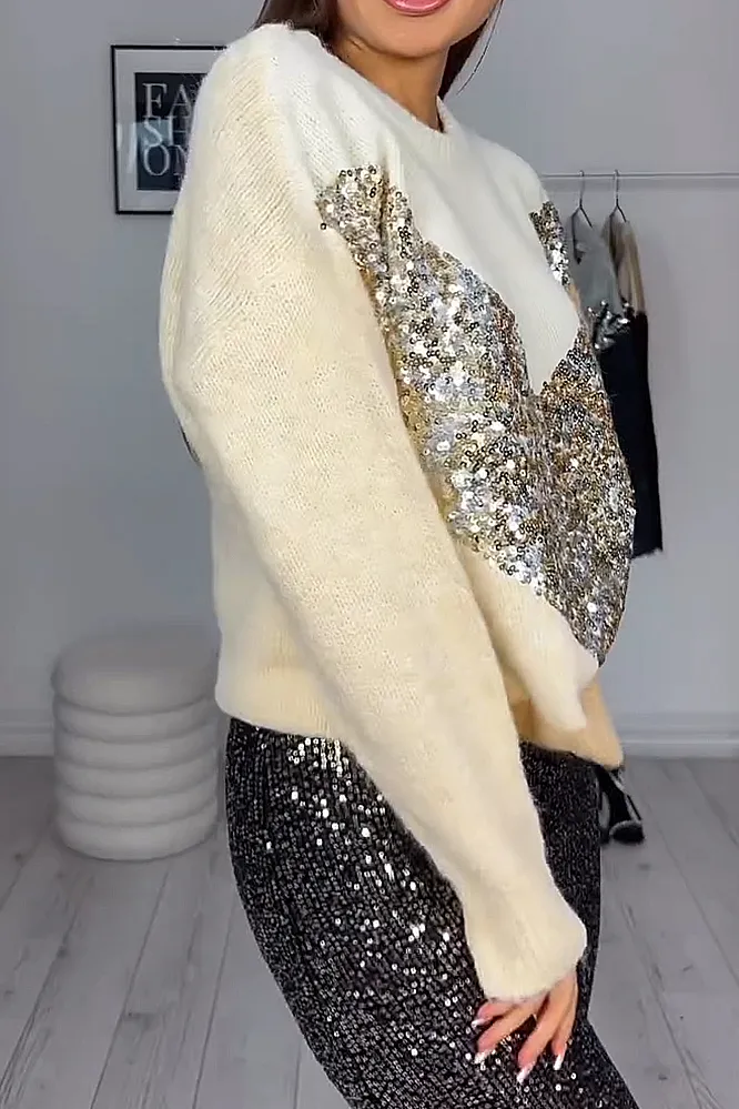 Women's fashion leopard print sequined sweater