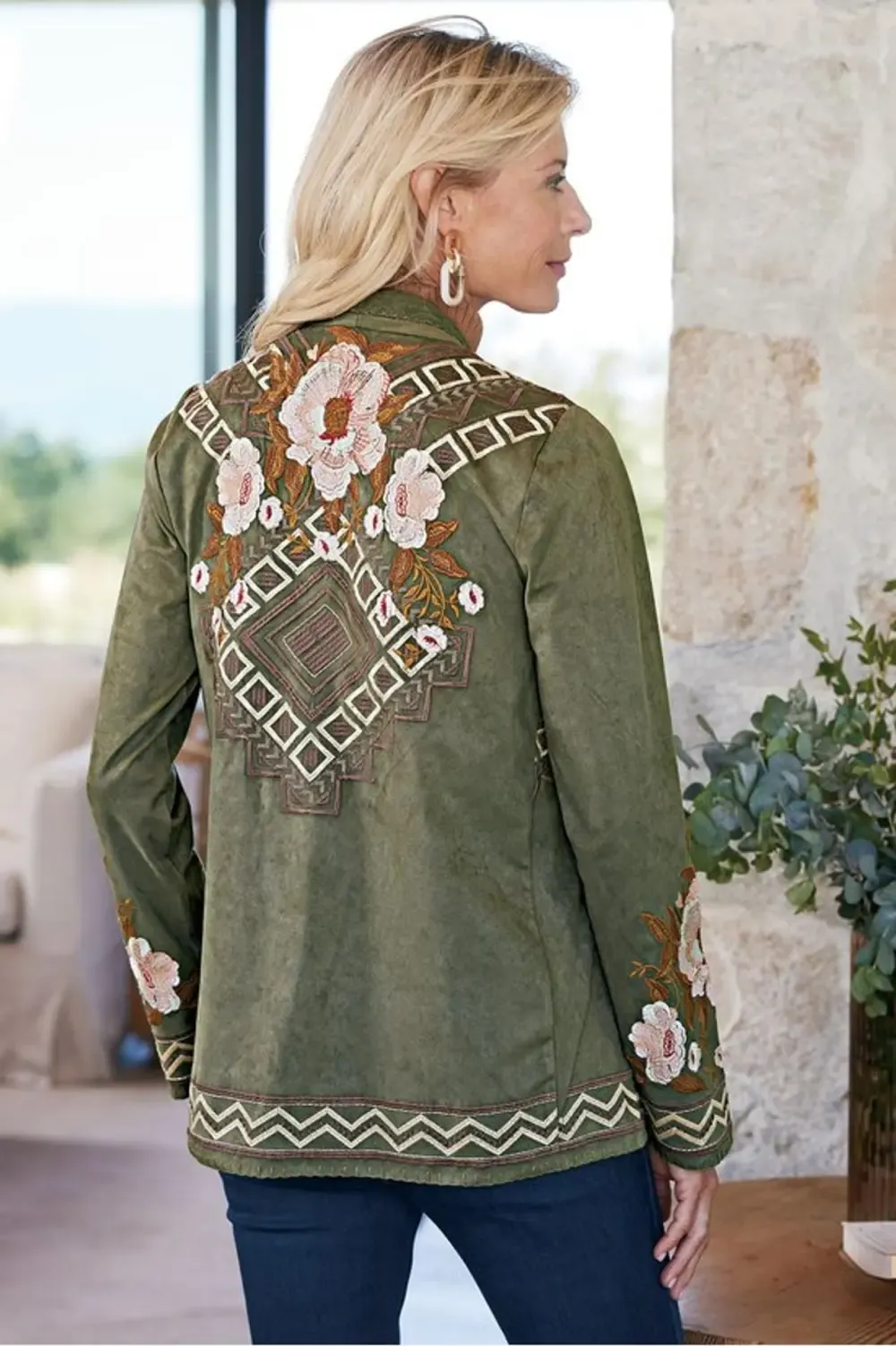 Fleur De Faux Suede Embroidered Jacket
