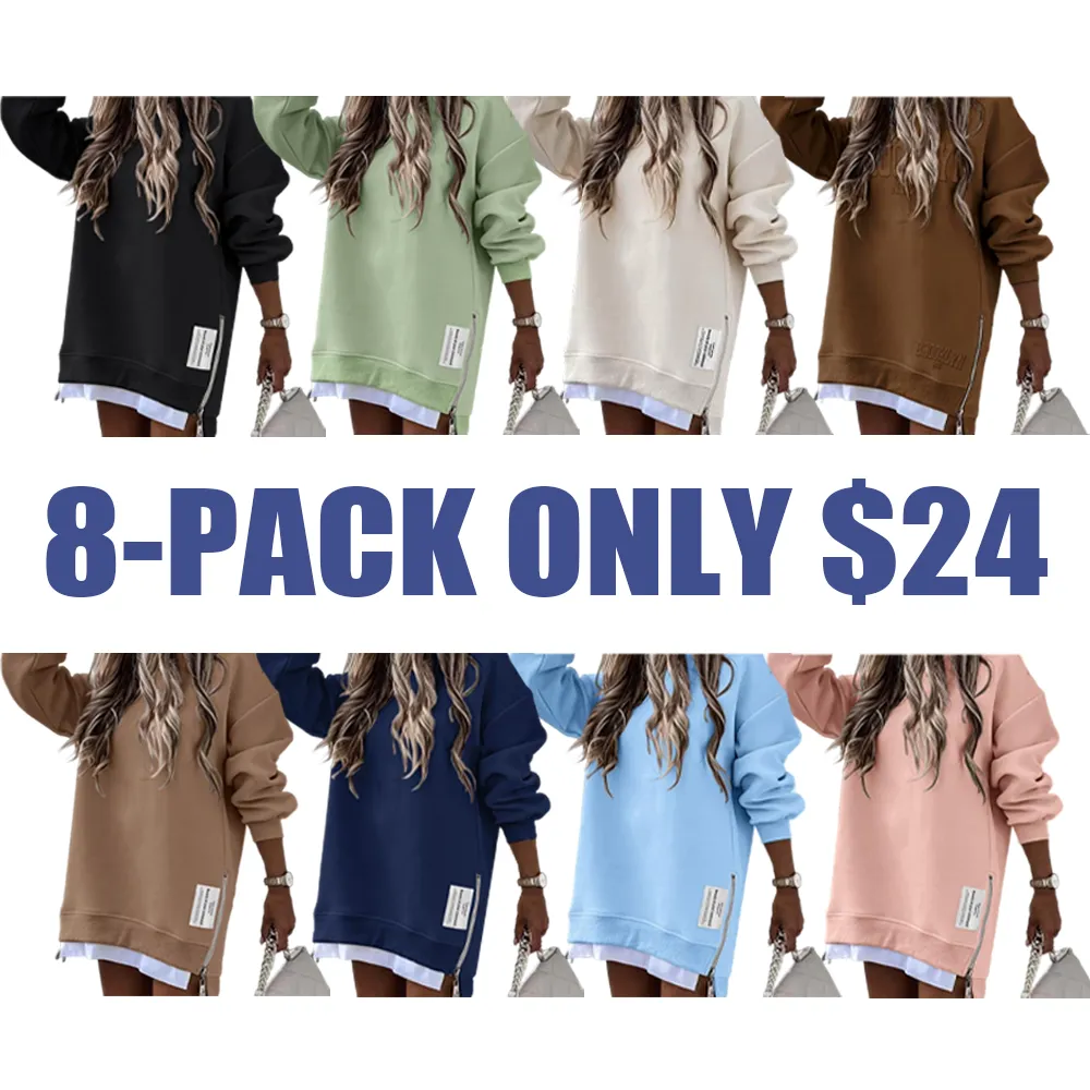 Womens Long Sleeve Zipper Slit Sweatshirt Dress