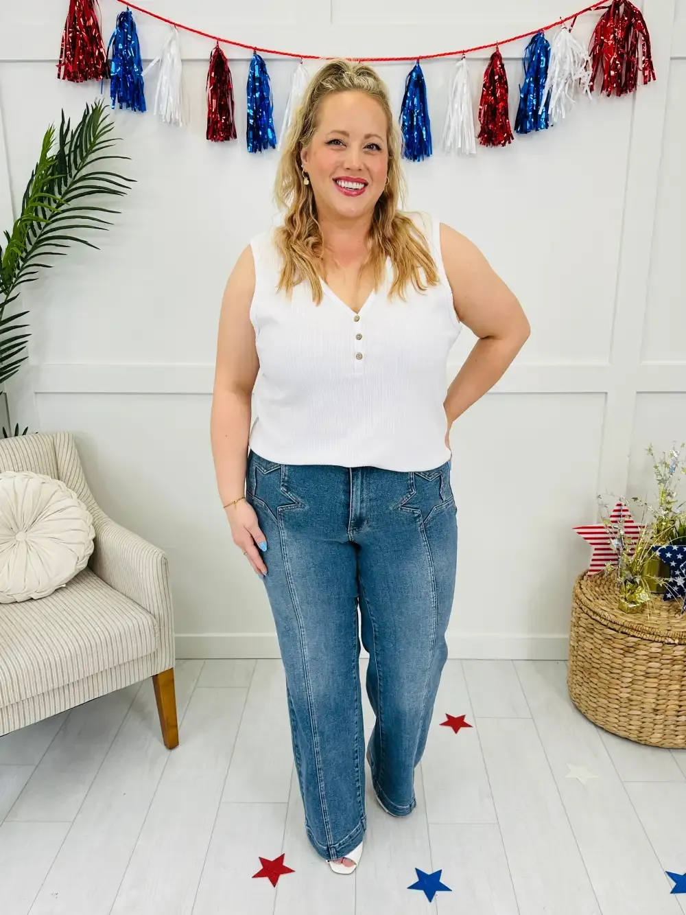 Judy Blue Star Spangled Style Wide Leg Jeans