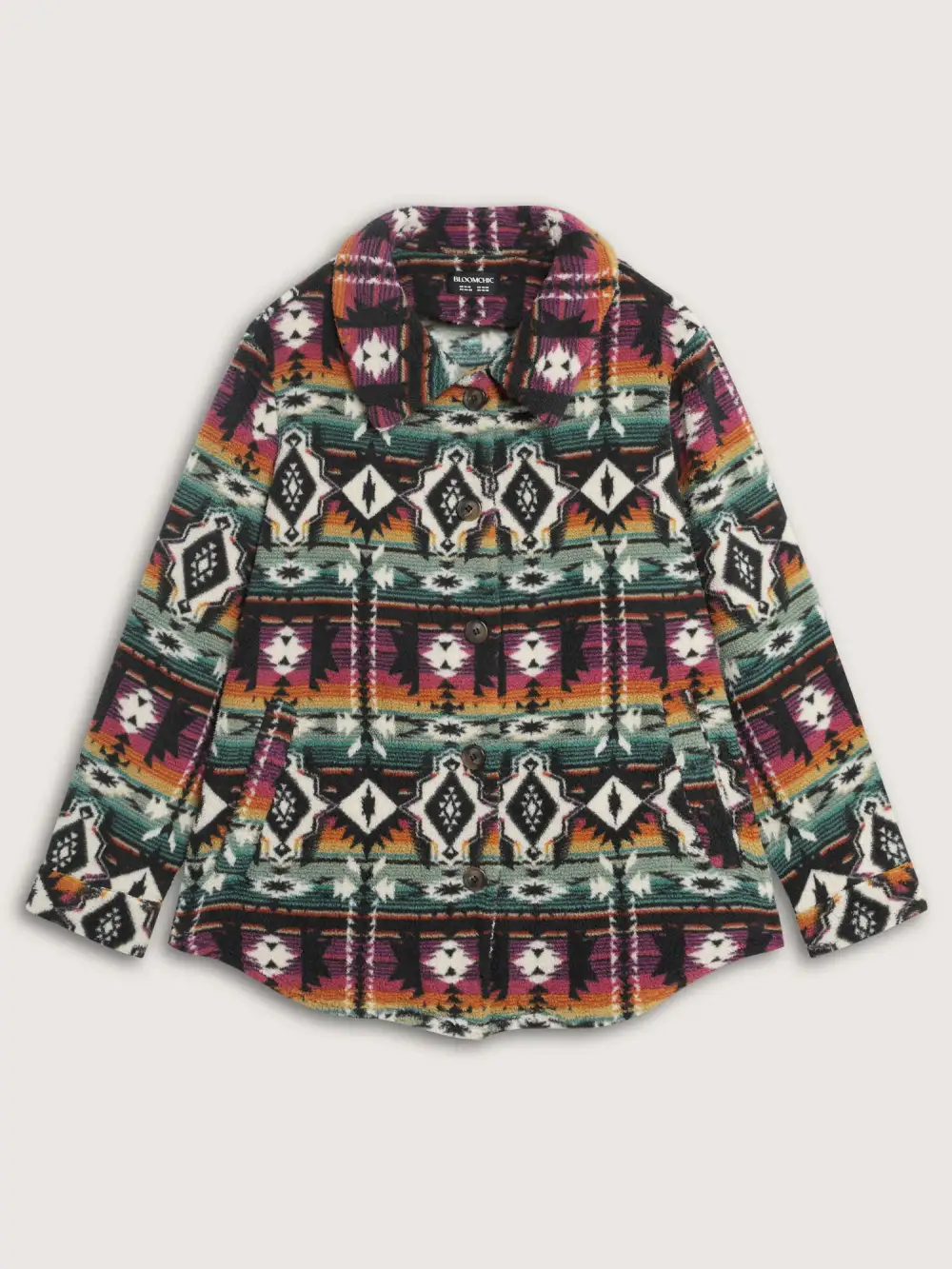 Geometric Velvet Button Pockets Coat