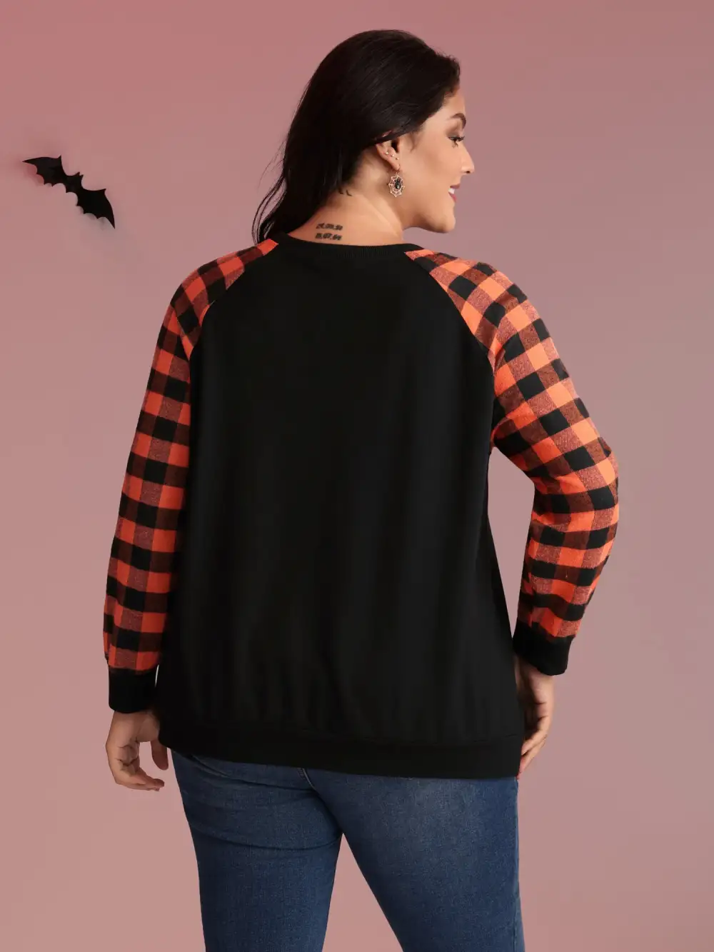 Halloween Pumpkin Plaid Stretchy Sweatshirt