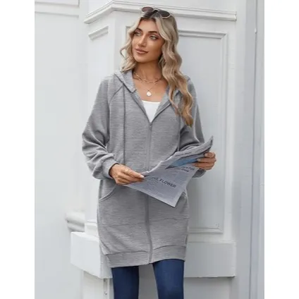 Women's casual cotton pullover with zipper and hood