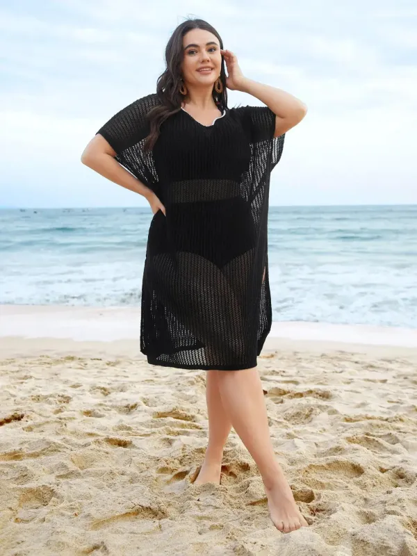 Scalloped Neck Textured Bow Swim Cover Up