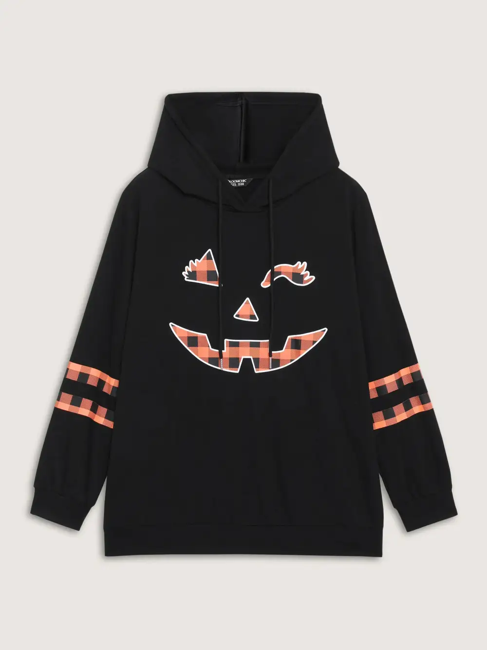Pumpkin Plaid Print Solid Hoodie