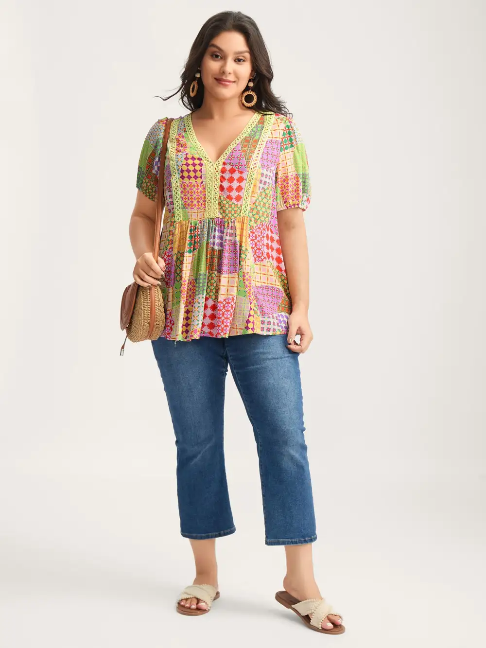 Vibrant Collage Print Babydoll Top