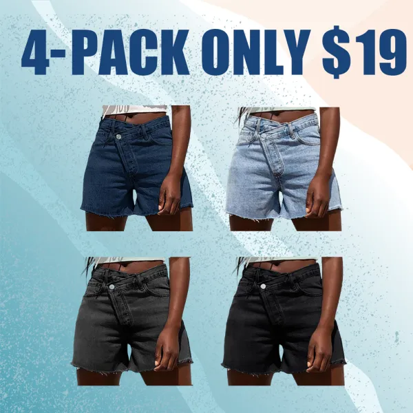 Women's High Waisted Crossover Denim Shorts – Stretchy Casual Summer Jean Shorts, Streetwear Boyfriend Style