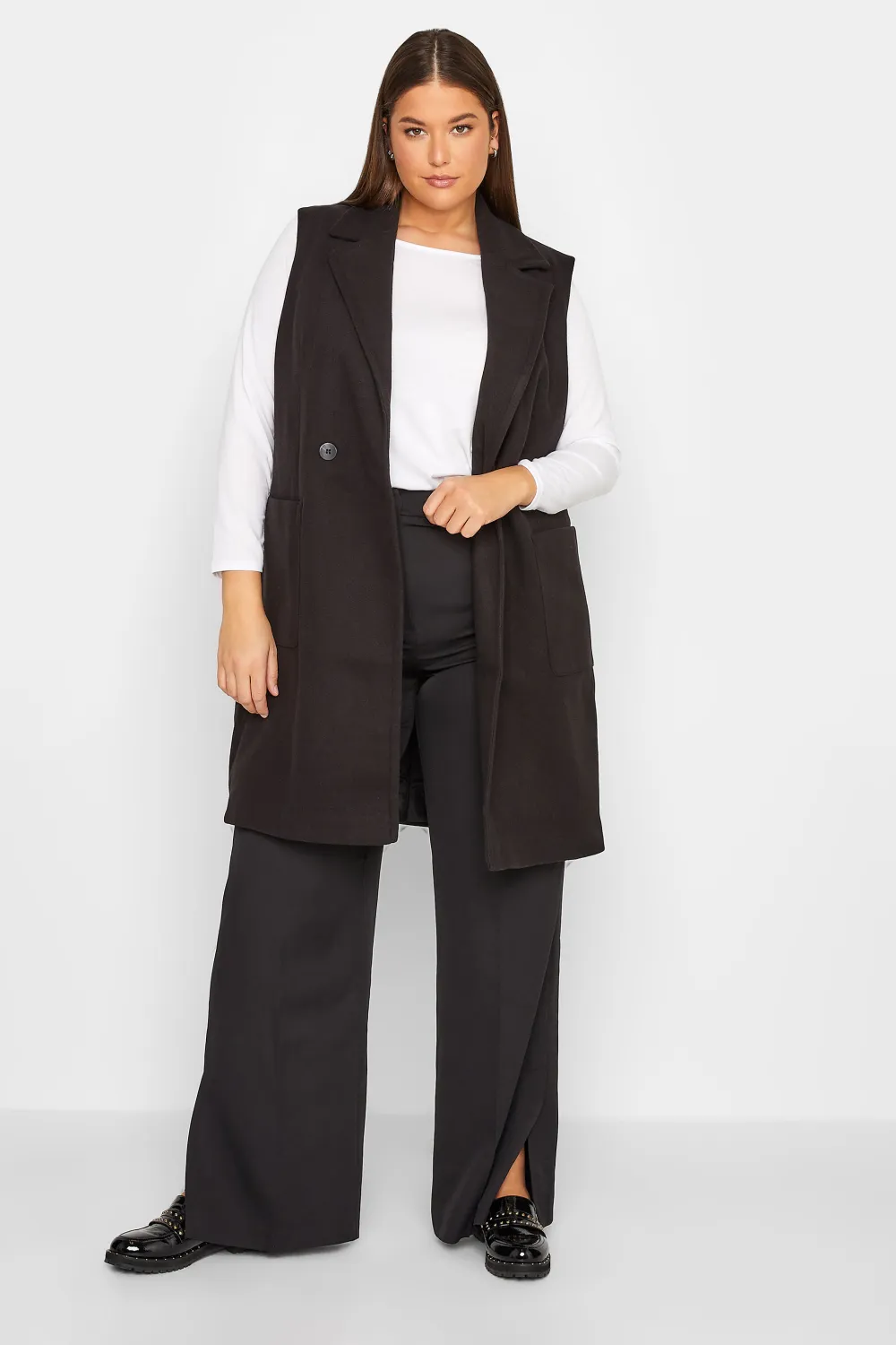 LTS Tall Natural Brown Sleeveless Double Breasted Jacket