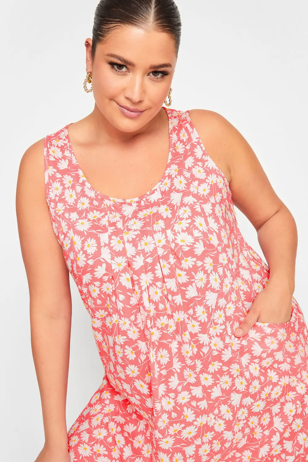 YOURS Curve Light Pink Daisy Print Pocket Smock Dress