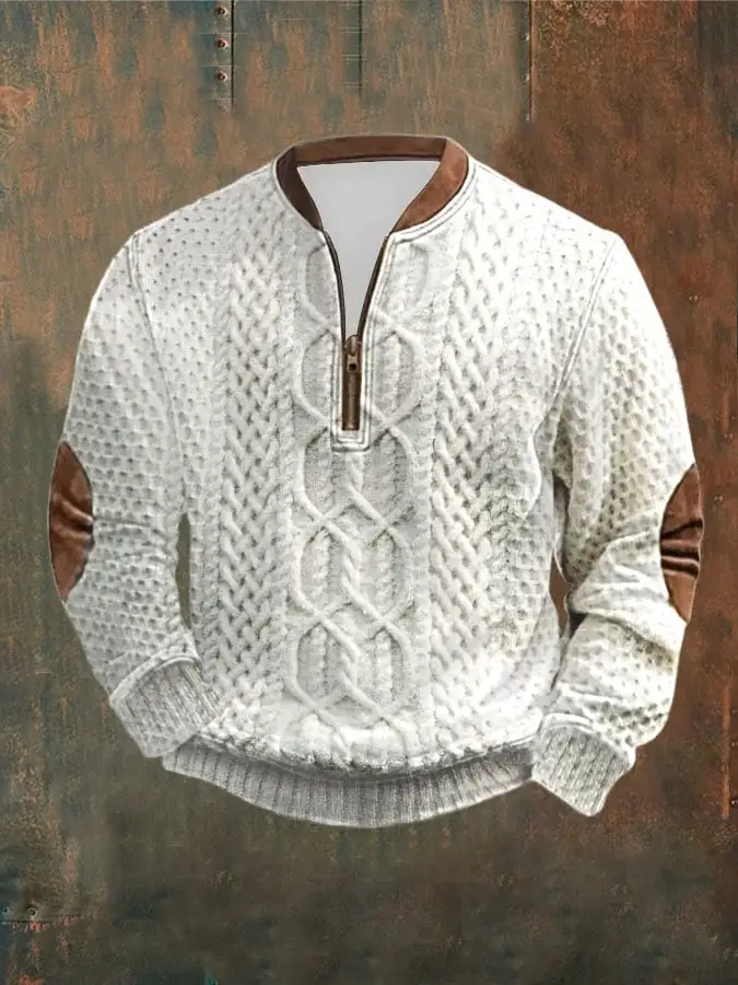 Men's Western Retro Textured Printed Sweatshirt