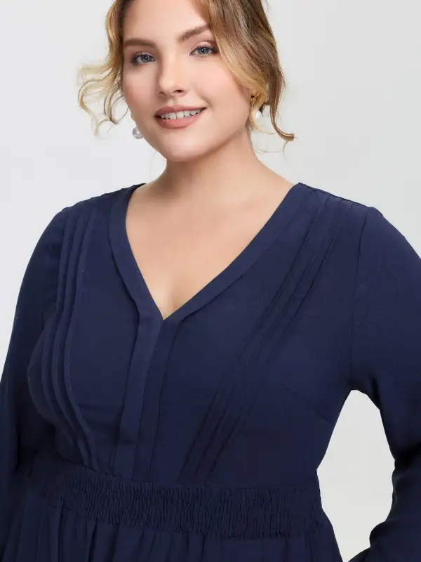 Textured Shirred Waist Pockets Maxi Dress