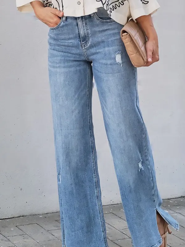 Regular Fit Micro-Elasticity Urban Plain Long Jeans Straight pants