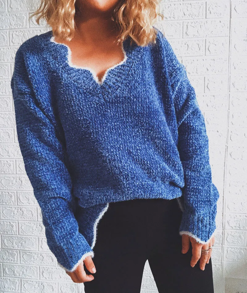 Wave Edge V-Neck Casual Sweater