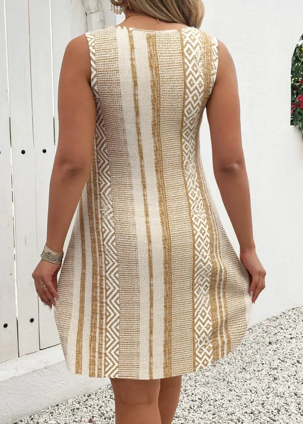 Light Camel Circular Ring Geometric Print A Line Dress