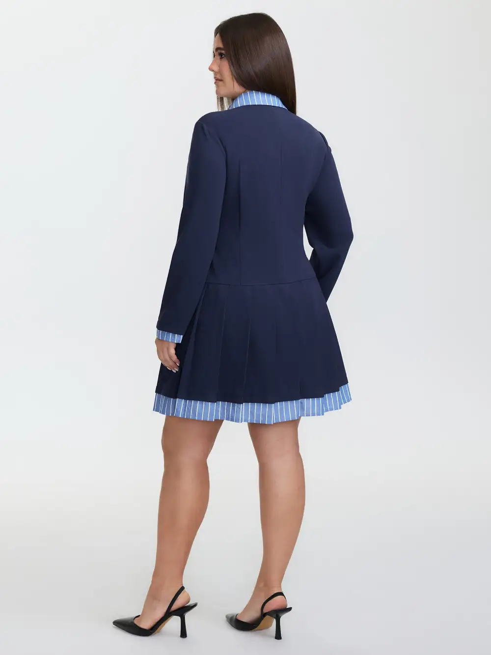 Layered Waist-Defining Pleated Knee-Length Dress