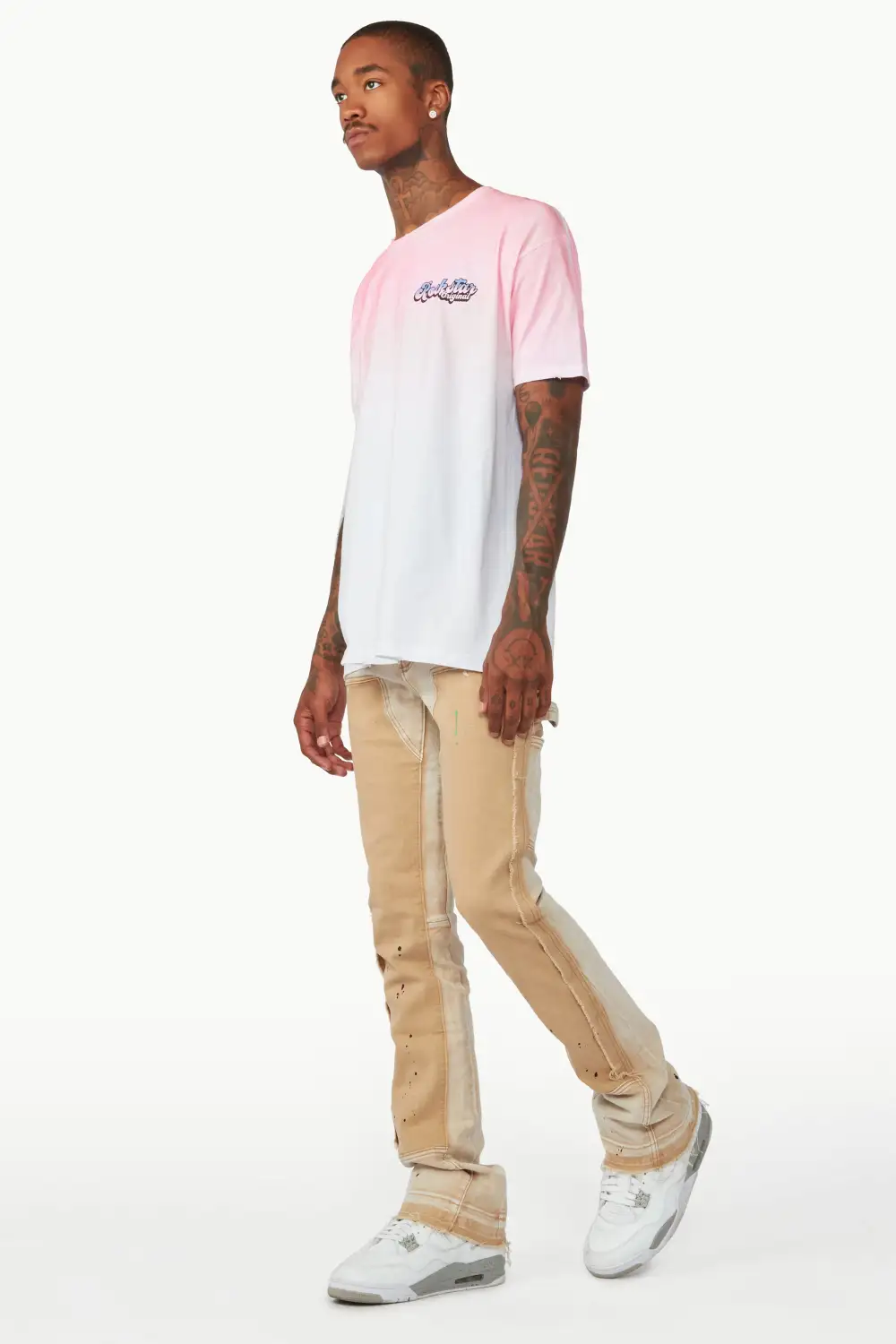 Carson Beige Stacked Flare Jean