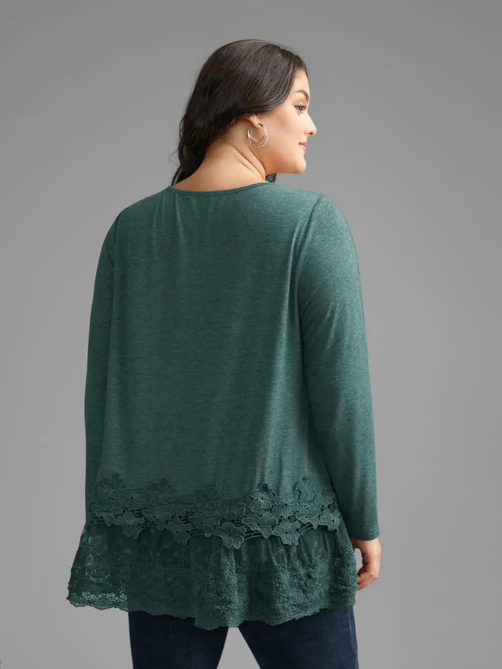 V Neck Lace Panel Jersey Top