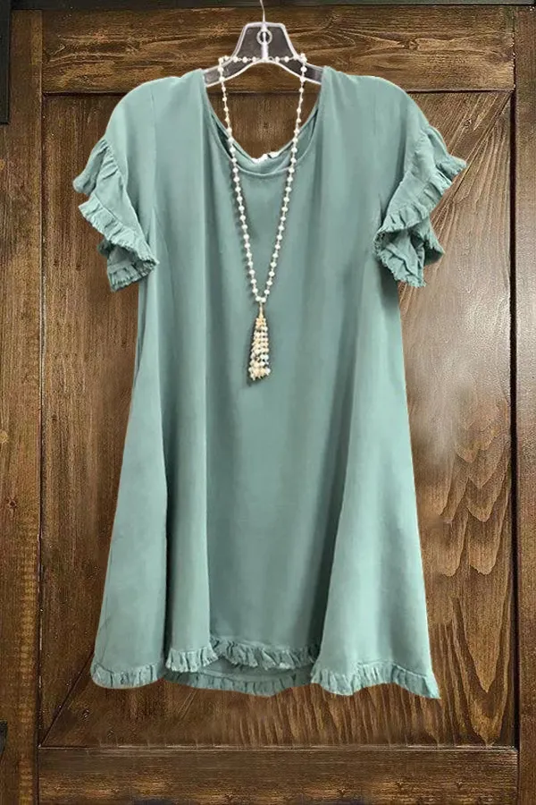 Solid Ruffled Short Sleeve Dress