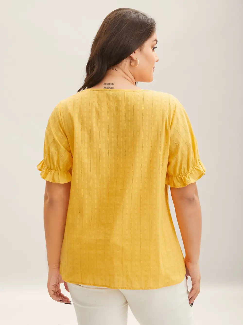 Cotton Square Neck Ruffled Sleeve Shirt