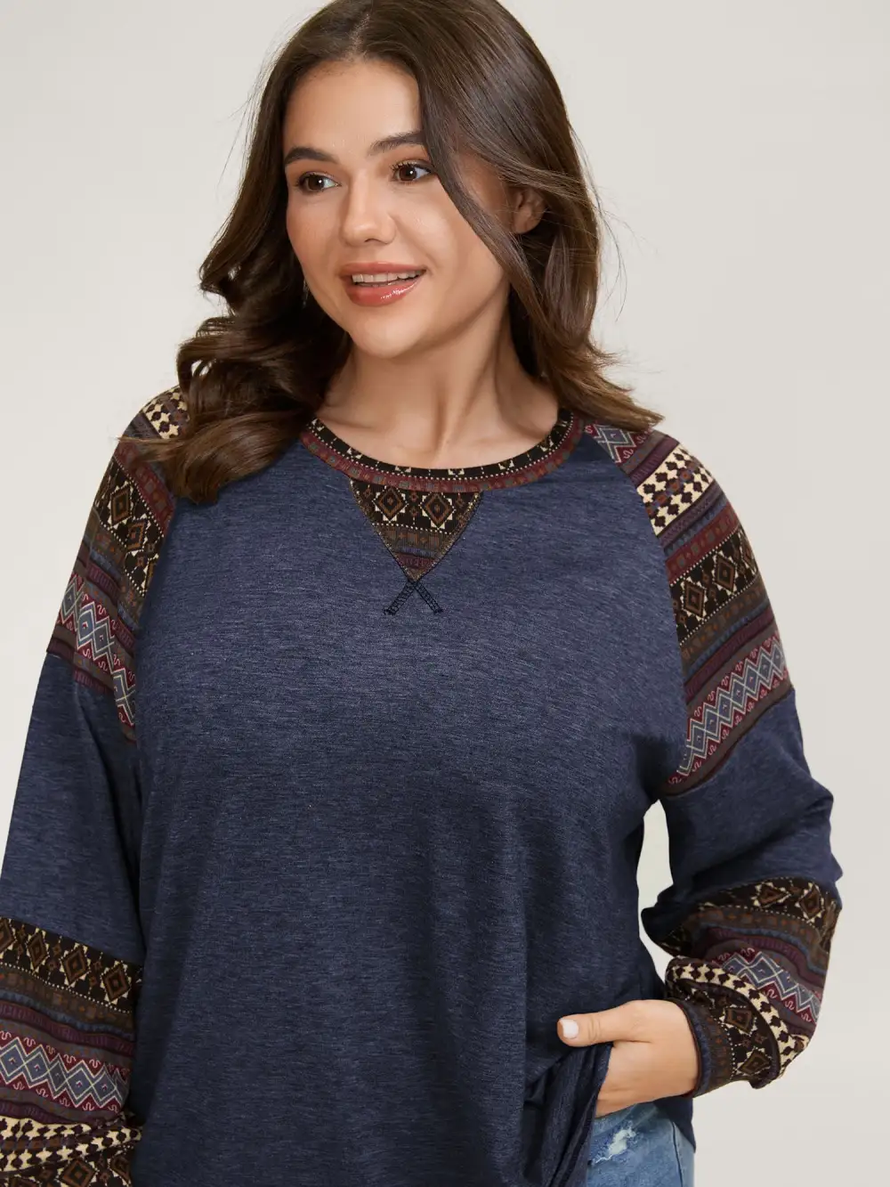 Supersoft Boho Stripes Spliced T-Shirt