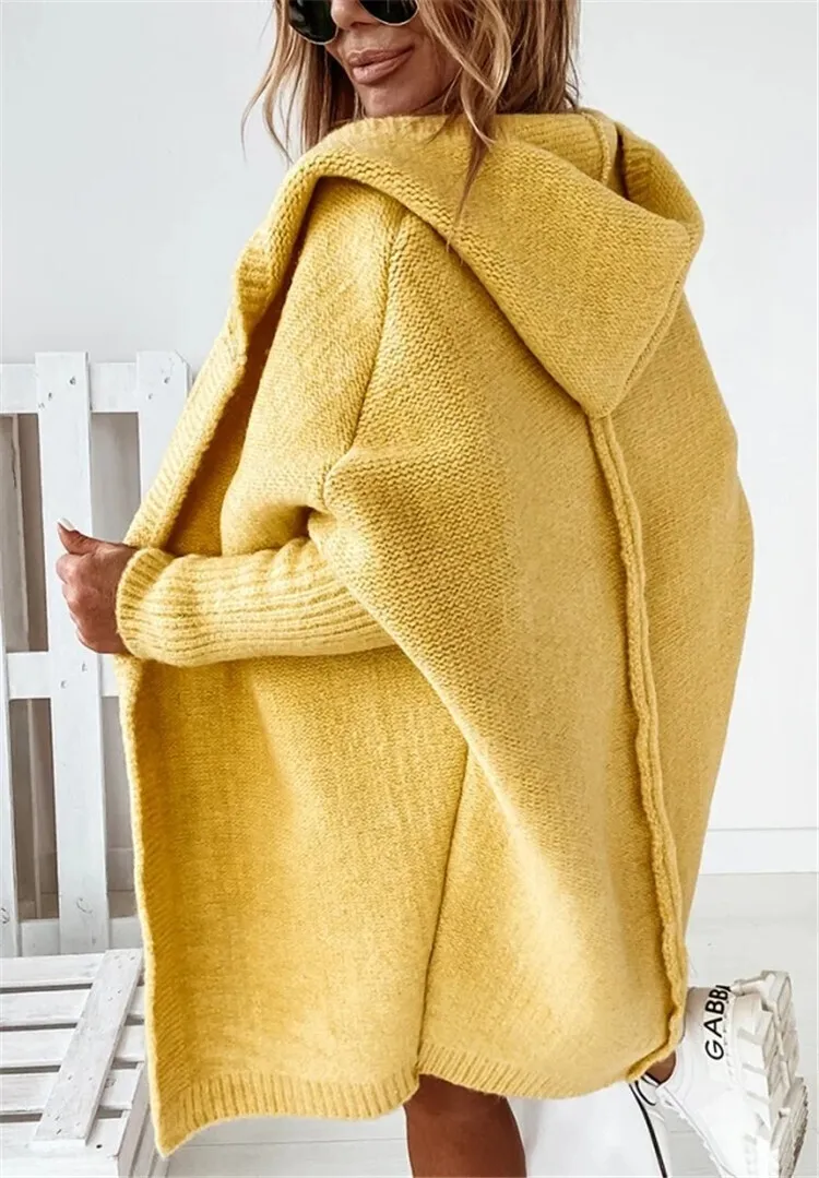 Hooded Sweater Bat-Shaped Soft Loose Back Patchwork Sweater