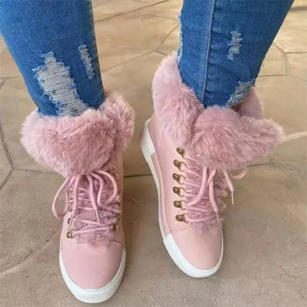 Women'S Short Long Fur Mouth Leather Snow Boots 24258047C
