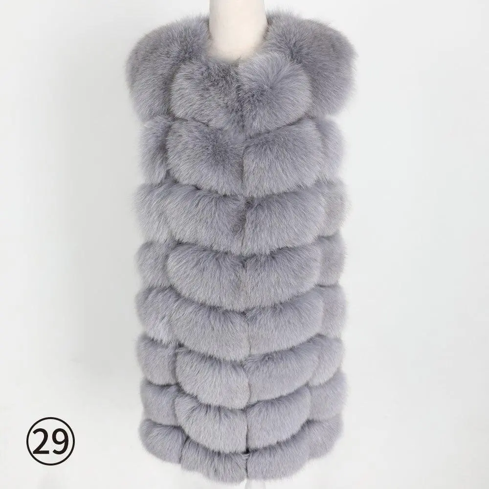 🔥Black Friday Sale🔥 100% Fox Fur Vest Women Real Natural Whole Fox Fur Coat 90CM Long Winter Fur Waistcoat Plus
