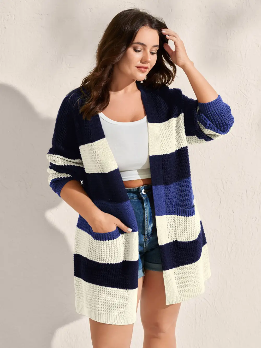 Color Block Textured Pockets Knit Cardigan