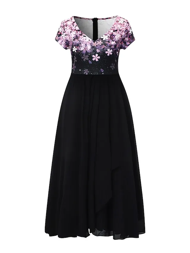 Women's Casual Dress Lace Dress Sheath Dress Midi Dress Black Blue Purple Short Sleeve Floral Ruched Fall Spring Summer V Neck Stylish Vacation Weekend 2023 S M L XL XXL 3XL 4XL 5XL