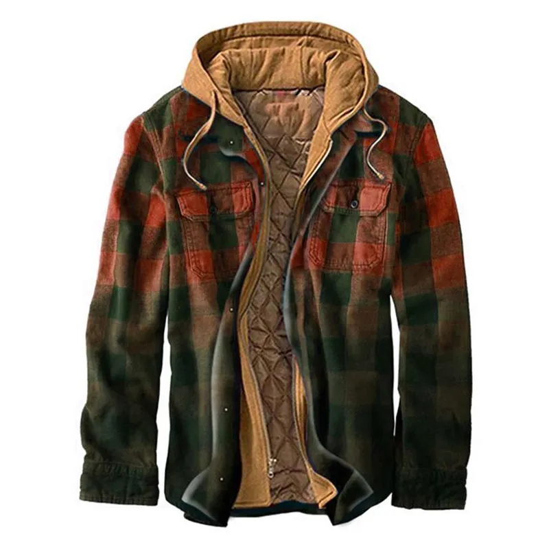Mens Plaid Thick Woolen Casual Jacket